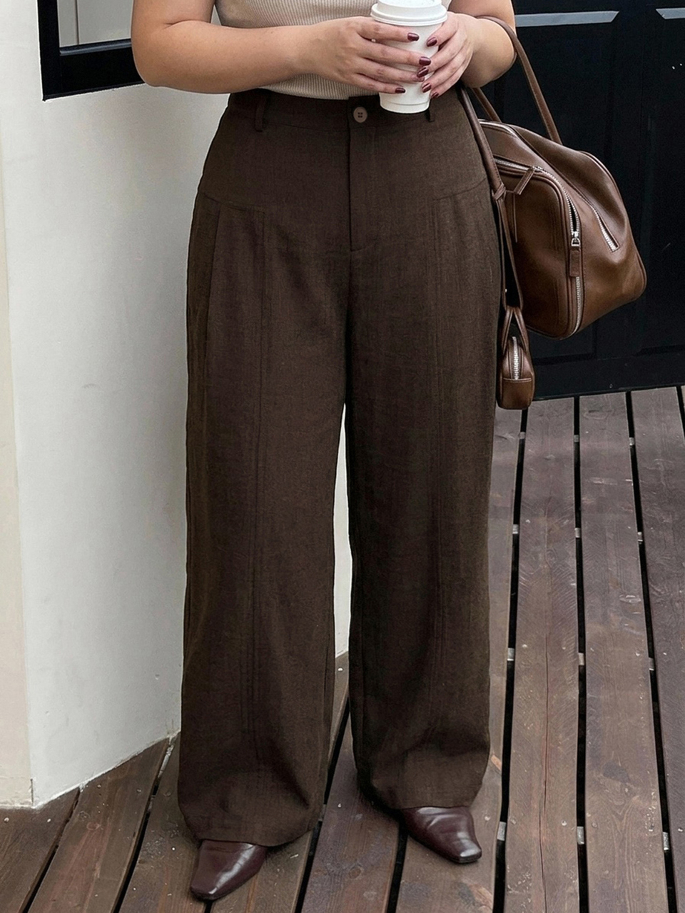 Dazy Plus Plus Size Solid Color Casual Wide Leg Pants For Office
