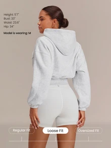 GLOWMODE Everyday Fleece 舒適露營風柔軟輕盈保暖寬鬆短版運動衫，秋冬戶外日常休閒穿搭 - 淺灰色 - 查看 2