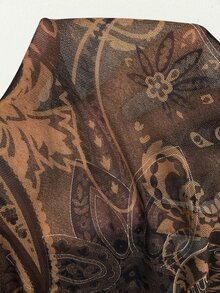 Solivie Women's Elegant Vacation Blouse With Cashew Pattern, Ruffle Trim, Off-Shoulder And Flared Sleeves - Rust Brown - View 7