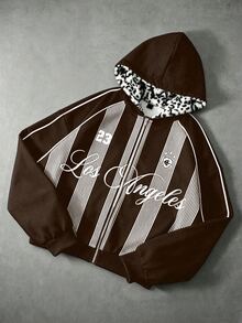 PAVTROS Men's Young Street Streetwear Style, Vintage Ins Hoodie, Knitted Sweatshirt, Plush Leopard Print Fabric, Jacket, Birthday, Dark Brown, Autumn - Coffee Brown - View 3