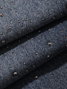 Dazy Plus Shiny Rhinestone Vintage Straight Leg Casual Pants Street Outdoor Loose Spring Autumn New Denim Jeans - Medium Wash - View 7