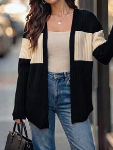 RosyDaze Women's Loose Casual Minimalist Colorblock Lightweight Cardigan, Simple Fashion Thin Jacket, Suitable For Daily Wear Home Travel Black Fall Office - Black - View 7