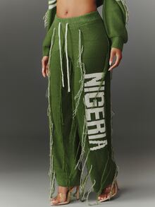 NYA SZN Celana Rajut "Nigeria" Rumbai Blok Warna Cuaca Dingin Kasual untuk Jalan-jalan, Gym, Athleisure, Acara Khusus, Olahraga Streetwear, Lucu, Chic, Hijau, Musim Gugur, Musim Dingin - Hijau - View 6