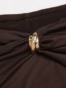 Sweetra Women's Off-Shoulder Long Sleeve Fitted Bodycon Mini Dress With Metal Buckle Decor - Coffee Brown - View 6
