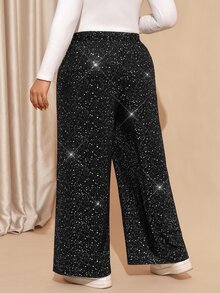 Comfylo Spring/Summer Casual Woven Embroidered Vacation Outing Plus Size Long Pants - Black - View 2