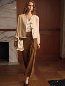 MOTF FRENCH VINTAGE CONTRAST TRIM SINGLE-BREASTED CROPPED JACKET - White - View 4