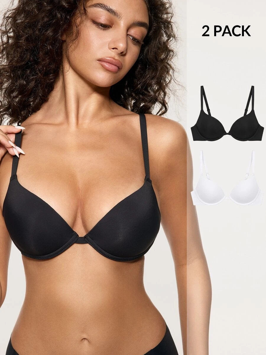 SHAPORA Women's Solid Color Underwire Bra 2pcs/Set - Black and White - View 1