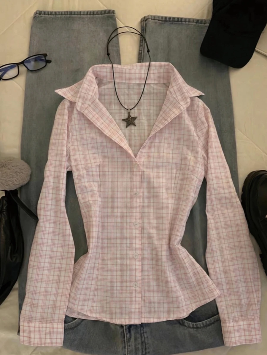 IslaSuriya 女款修身腰格紋單排扣內搭襯衫 - 彩色 - 查看 1