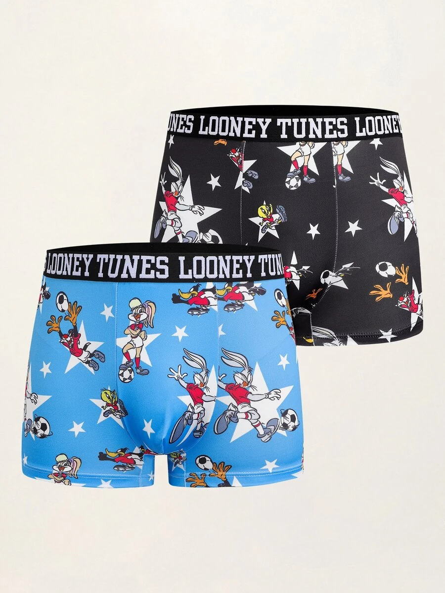 LOONEY TUNES X SHEIN Men's Star Cartoon Print Boxer Briefs - Blue - View 1