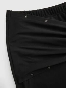 ROMWE Grunge Punk Plus Size Women's Pleated Casual Versatile Daily Wear Flare Leg Pants - Black - View 3