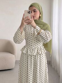 Solavon 女款波點圖案長袖襯衫與裙子優雅兩件套 - 彩色 - 查看 2