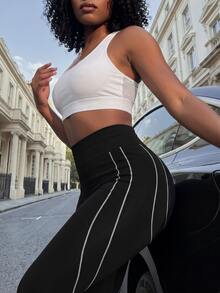 Rovax Legging Olahraga Kasual Serbaguna Wanita dengan Motif Blok Warna untuk Perjalanan Sehari-hari - Hitam - View 5