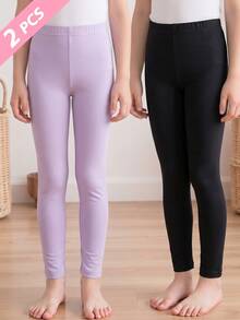 Tween Girl Solid Color Elastic Waist Casual Versatile Leggings Autumn/Winter - Multicolor - View 3