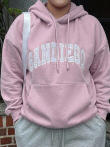 Dazy Plus Korean Style Letter Embroidery Loose Hooded Sweatshirt, Pink, Spring/Autumn - Pink - View 1