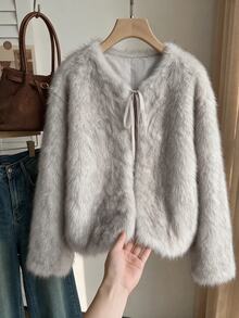 Comfortcana Plus Size Women's Winter Fashion Faux Fur Coat - Khaki - View 5