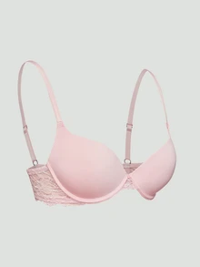 SHAPORA 1 buah Bra Atasan Minimalis Patchwork Renda Merah Muda untuk Wanita - Berwarna merah muda - View 3