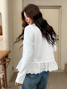 Lounesse Plus Size Women's Burnout Embroidery Casual Versatile Everyday T-Shirt Fall - White - View 3