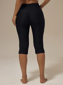 MUSERA ESSENTIALS Elasticated Waist Cropped Capri Leggings  Summer Girly Everyday Loungwear - Black - View 4