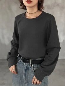 FRIFUL 女款圓領純色長袖上衣與網紗吊帶背心時尚兩件套 秋季 - 灰色 - 查看 9