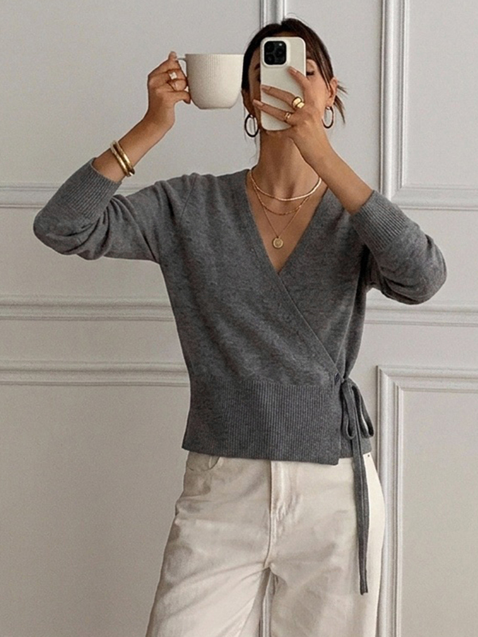Solid Color Fitted Asymmetrical Neckline Tie Long Sleeve Casual Vacation Korean Style Autumn/Winter Knit Sweater For Women