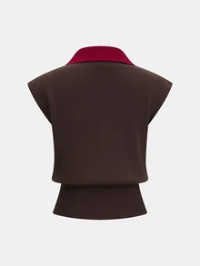 Lavishia Vintage Elegant Metal Button Knitted Vest - Rust Brown - View 2