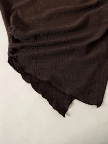 SHEIN 兒童青少年女孩 2 件式休閒咖啡色抓皺金屬感花朵裝飾長袖修身針織上衣與喇叭褲套裝，適合居家、戶外、旅行、機場及日常休閒穿著 - 棕色 - 查看 6
