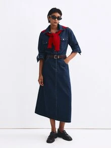 ATUI Studio Autumn Casual Commute Denim Dress - Blue - View 3