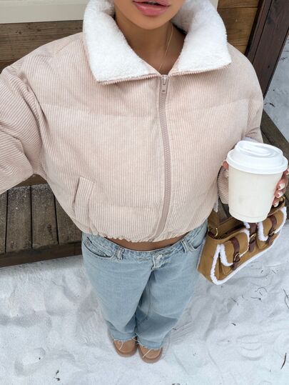 Muchica Fall/Winter 2026 Winter Set Apricot Cropped Padded Coat, Streetwear & Y2K Style, Back To School, Suitable For Parties, Daily Commute, Christmas, New Year, Thanksgiving, Parties, Weddings, Graduation Ceremonies, Elegant, Outings, Dates, Elegant, Graduation Ceremonies, Etc.