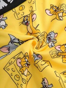 TOM & JERRY X SHEIN 男士卡通印花拼色休閒日常四角內褲 - 灰色 - 查看 6