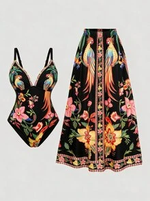 Swim Oasis 2026 Summer New Beach Vacation Sexy Graphic Print 2 Pieces Plus Size One-Piece Swimsuit - Multicolor - View 1