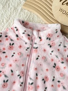 SHEIN 新生兒花卉毛茸茸外套 - 粉色 - 查看 4