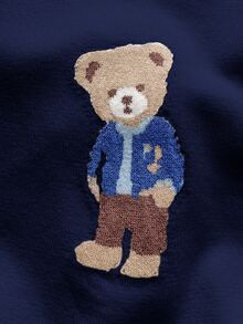 PrepCrw Young Boy Autumn/Winter Casual Kids Bear Jacquard Sweater - Navy Blue - View 4