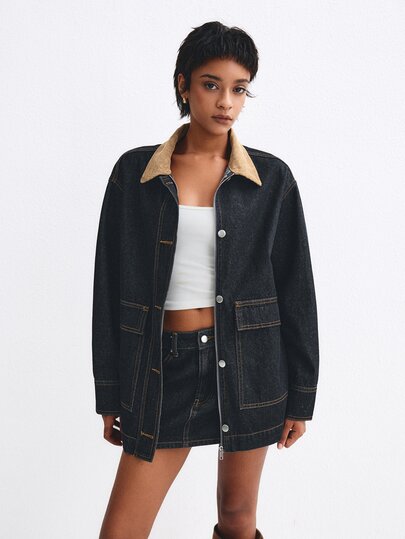 ATUI Studio Women's Single-Breasted Long Sleeve Jacket And Mini Skirt Fashion Denim Set
