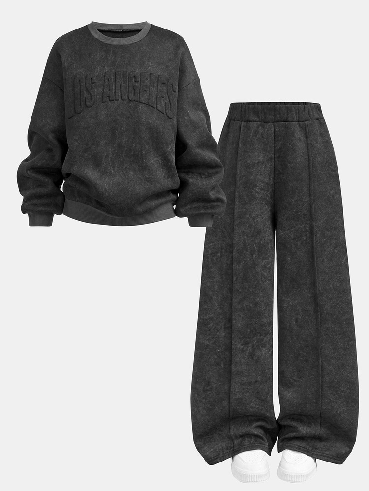 Girlism Kids Tween Girls Hoodie & Sweatshirt Co-Ords Casual College Street Style Snowflake Print Oversized Sweatshirt Set, Back To School, Suitable For All Seasons - Black - View 9