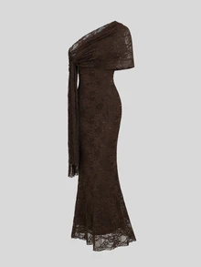 Sweetra Women's One-Shoulder Fitted Maxi Dress With Versatile Shawl, Elegant And Sexy, Party And Banquet Style - Brown - View 8