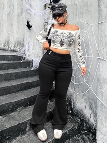 Slaydiva Plus Size Women's Casual Daily Wear Denim Flare Jeans - Black - View 2