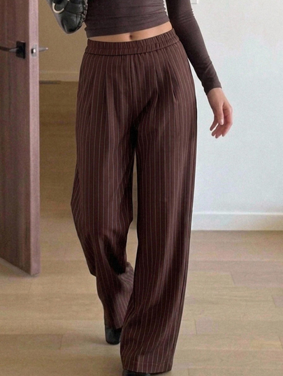 Strévra Women's Striped Casual Versatile Daily Wear Long Pants Fall