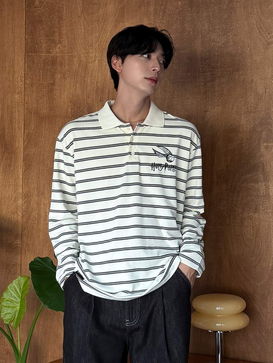 DAZY Men's Striped & Letter Print Casual Everyday Long Sleeve T-Shirt - Multicolor - View 1