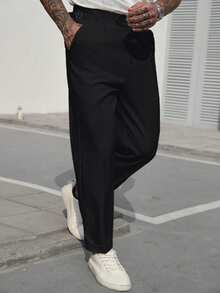 Manfinity Homme Men's Solid Color Casual Daily Travel Suit Pants With Pockets - Black - View 6