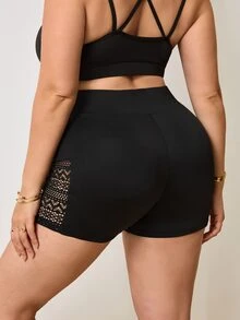 Easithlete Easithlete 2026 Summer New Women's Plus Size Sports Mesh Knit Jacquard 5-Inch Black Shorts - Black - View 2
