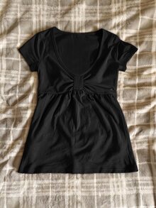 IslaSuriya Casual Versatile Black Short Sleeve Women's T-Shirt - Black - View 3