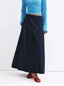 ATUI Studio Women's Solid Color Casual Versatile Daily Wear Skirt - Navy Blue - View 6