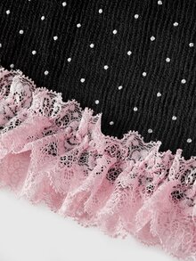 Sweetness Vintage Petal Sleeve Polka Dot Ruffle Sweet Lace Patchwork A-Line Mini Dress For Women - Black - View 4