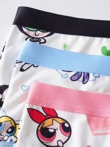 THE POWERPUFF GIRLS X SHEIN Quần lót tam giác in hoạt hình dễ thương size lớn - trắng - Xem 4