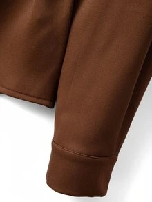 SHEIN Maillard Fashion Belt Buckle Patchwork Design Vintage Open Front Waist-Cinching Slimming French Chic Versatile Women's Blouse - Brown - View 5