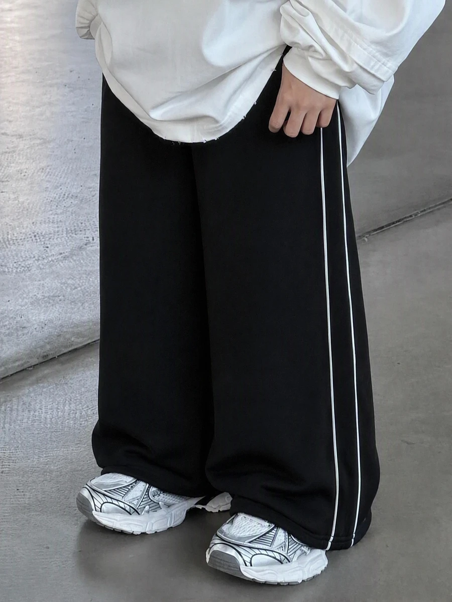 1pc Young Boys' Casual Sports Straight Leg Pants, Versatile Fashion Simple Practical Soft Comfortable With Decorative Drawstring And Waist Rope, Suitable For Daily Wear, School, Outings, Sports, Spring Summer Autumn Winter - Black - View 1