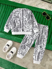 TEENAGE MUTANT NINJA TURTLES | SHEIN 1套 小男孩主題圓領抓絨運動衫與長褲，秋冬室內/戶外穿搭 - 彩色 - 查看 2