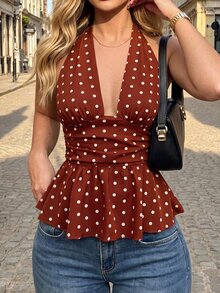 SHEIN Women's Polka Dot Halter Neck Tank Top, Fashionable Casual Sleeveless Vest For Spring And Autumn - Multicolor - View 4