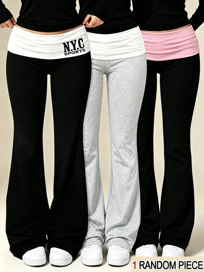 SHEIN 3pcs Women's Teen Black Sports Baggy Cute Casual Comfortable Fashion Multi-Piece Set Long Pants, Personalized Waist Design,1 Random Piece