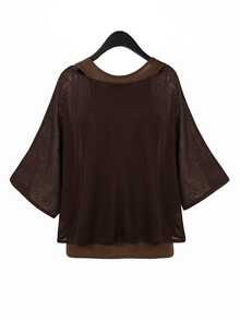 SHEIN Essnce 大尺碼蝙蝠袖T恤與背心2件組 - 棕色 - 查看 2